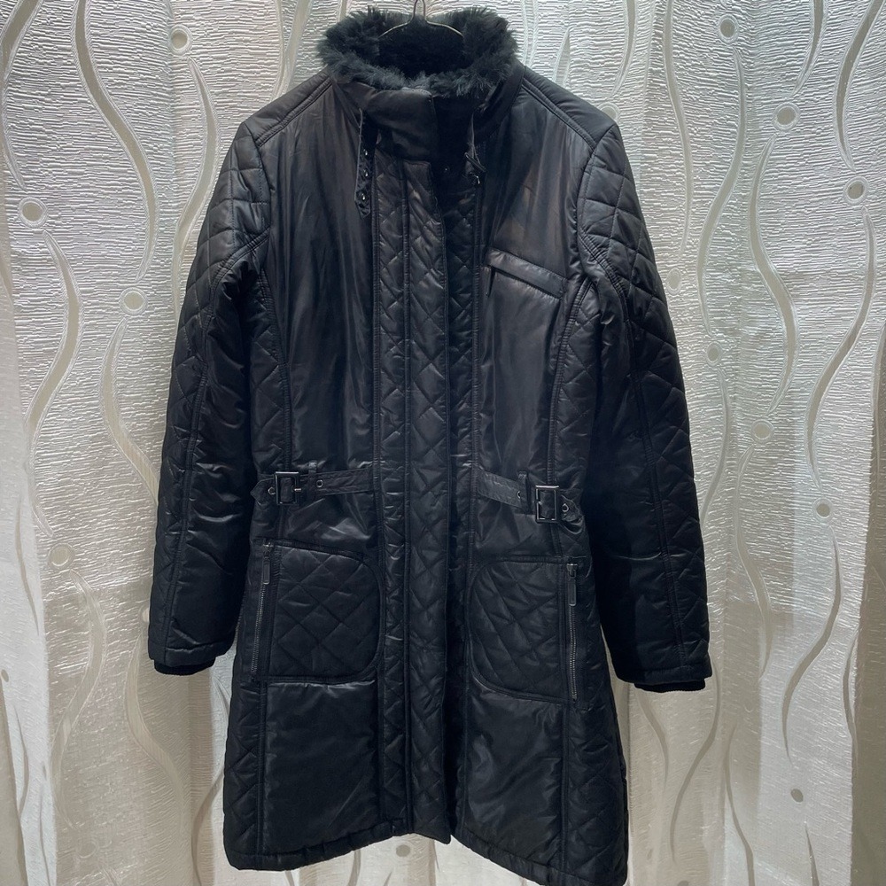 Soya Concept Black Quilted‎ Faux Fur Trimmed Down Fill Parka Coat Size S